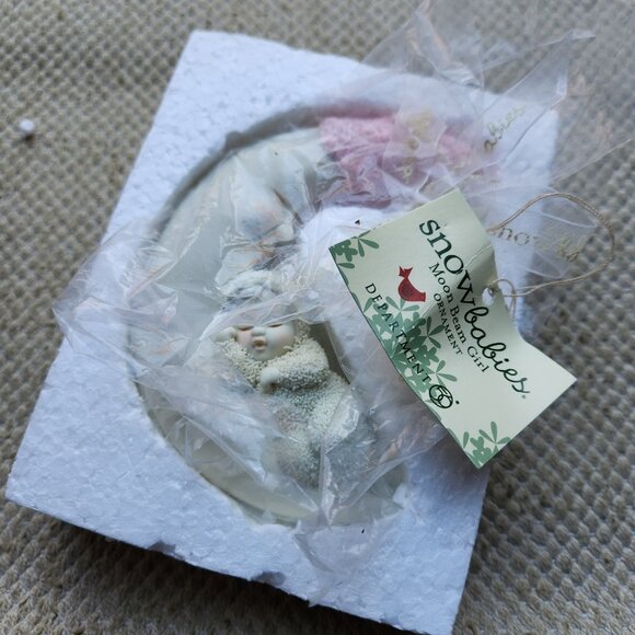 Department 56 Snowbabies Ornament Pink Hat Moon Beam Baby Girl Box Discontinued - Picture 4 of 9